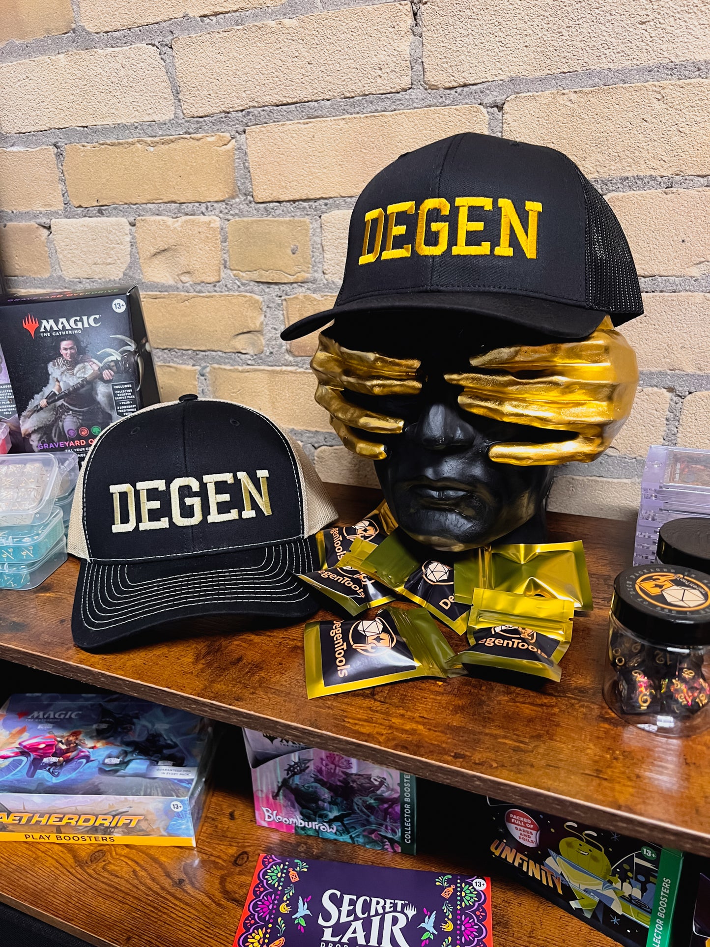 Degen Trucker Hat (Black & Light Gold)