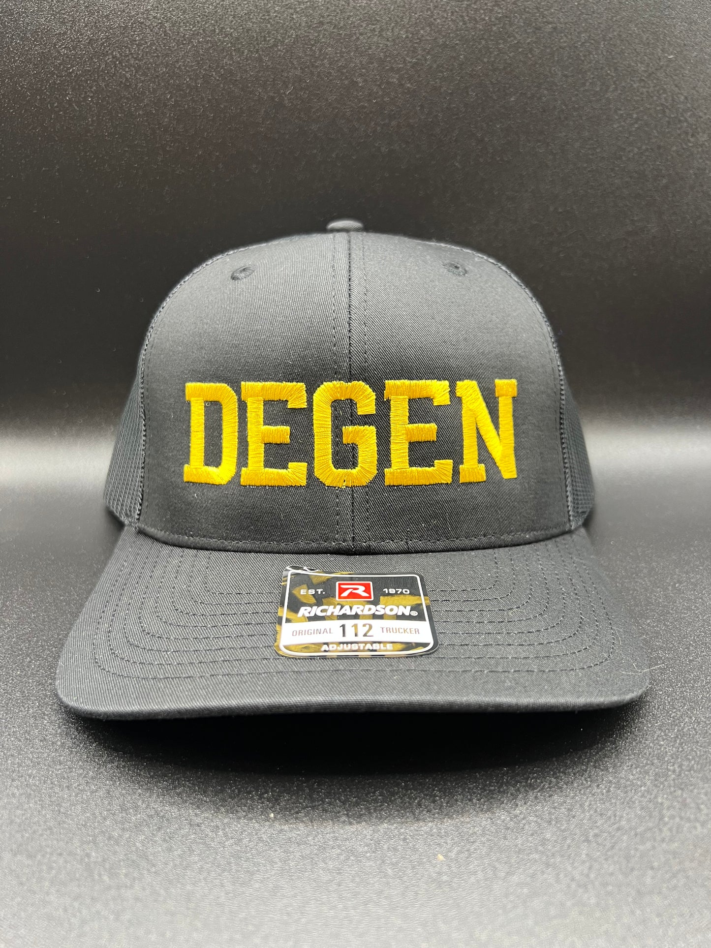 Degen Trucker Hat (Black w/Gold Text)