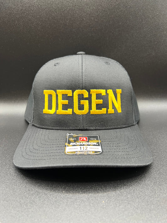 Degen Trucker Hat (Black w/Gold Text)