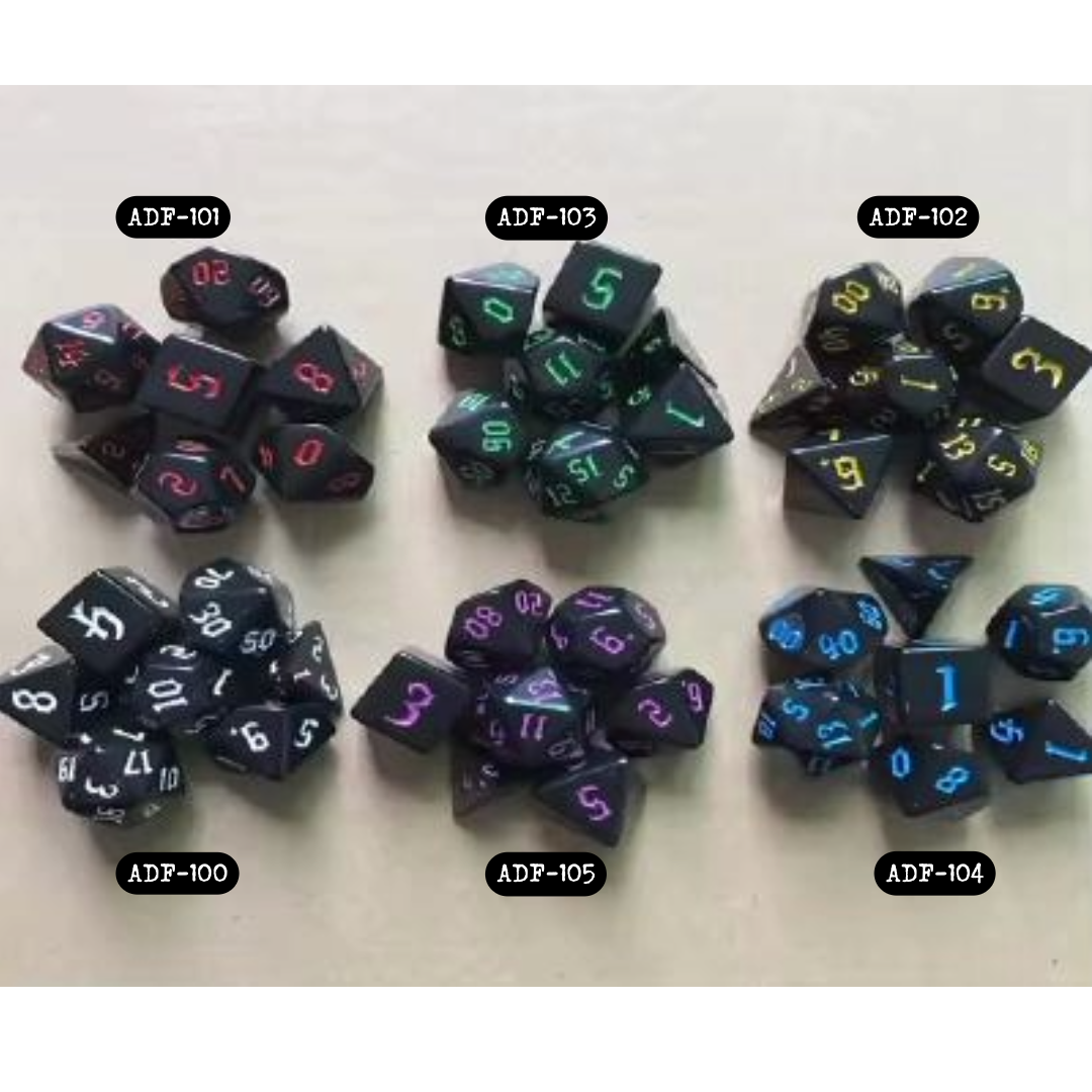 Set of 7 Dice-Black/Green (ADF-103)