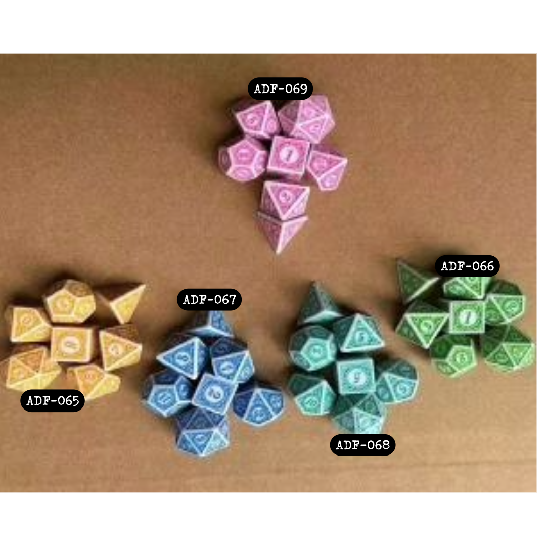 Set of 7 Dice-White with Yellow Ink ADF-065