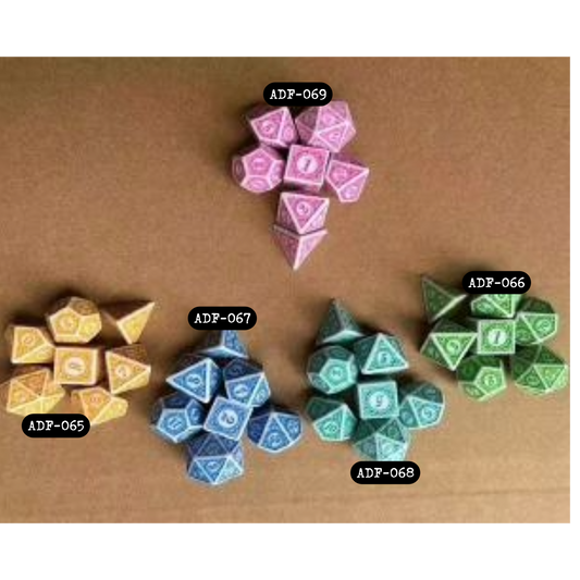 Set of 7 Dice-White with Blue Ink ADF-067